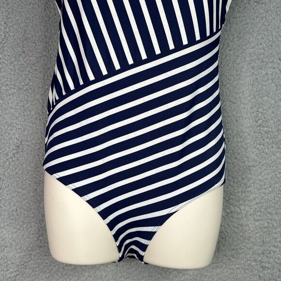 Lands' End  One Piece Swimsuit Womens Size 10 Navy Blue White Striped Nautical - Picture 3 of 11